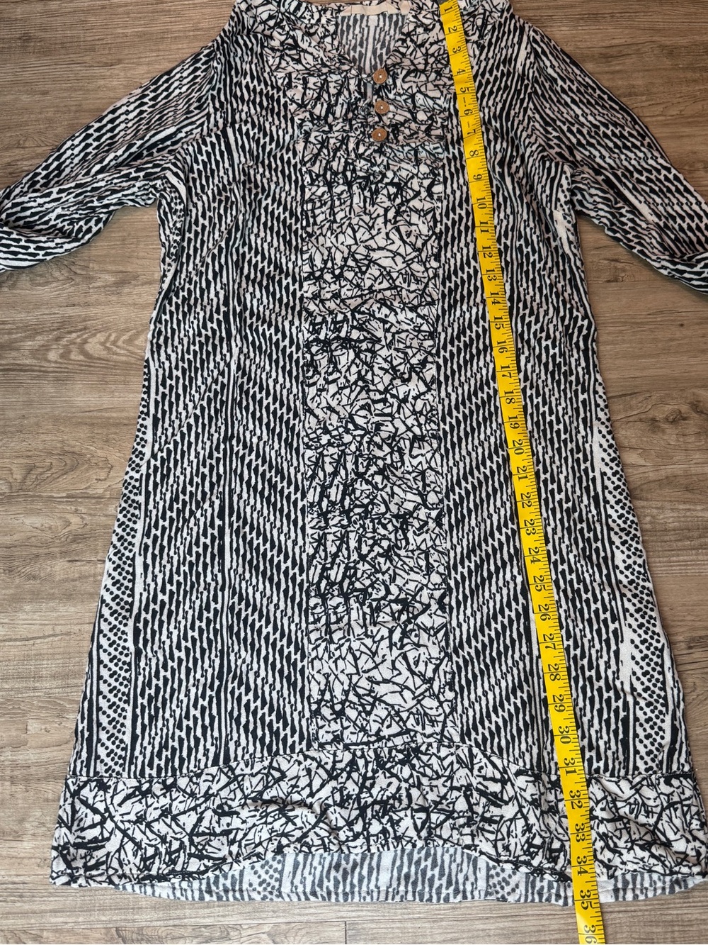 Soft Surroundings Raven Shift Dress Black White Ikat Boho 3/4 Sleeve Women Med - Picture 7 of 10